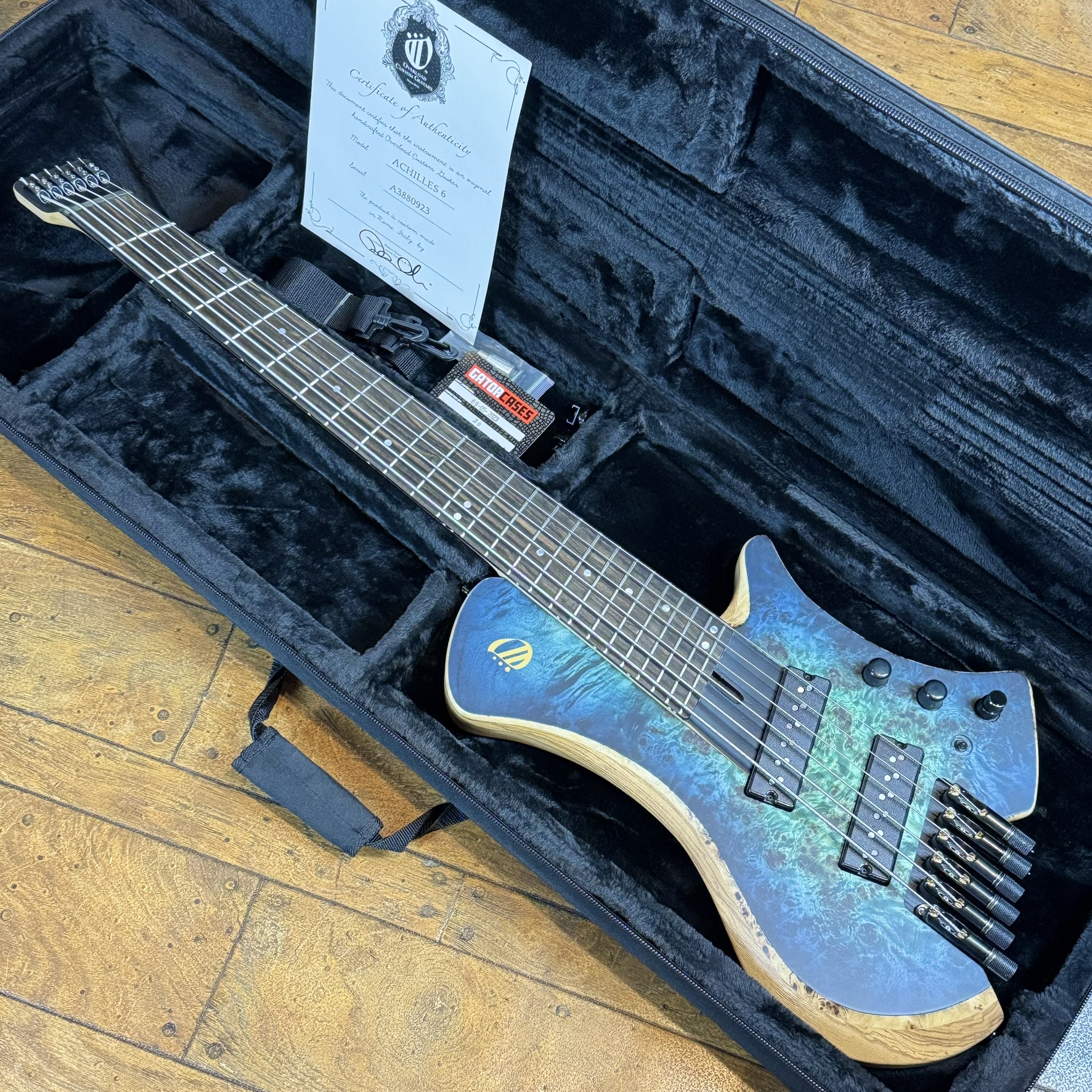 Achilles Custom 6 Bass Blue Marine Overload Custom Guitars